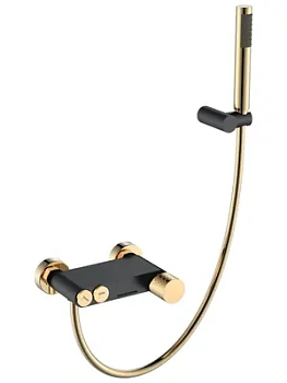 Смеситель Boheme 123-BG для ванны/душа, настенный, с изливом, с ручным душем, черный+золото