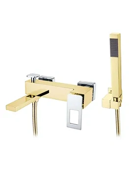 Смеситель Boheme 143-GCR для ванны/душа, настенный, однозахв, с ручным душем, золото+хром
