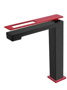 Смеситель Boheme 142-BR для раковины, на 1 отверстие, однозахватный, черный+красный