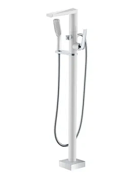 Смеситель Boheme 379-W для ванны/душа, напольный, однозахватный, с ручным душем, белый+хром