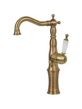Смеситель для раковины Migliore высокий, ручка белая, бронза 19093 (ML.OXF-6317.BI.BR)