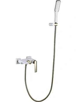 Смеситель Boheme 383-W для ванны/душа, настенный, однозахватный, с ручным душем,белый+золото