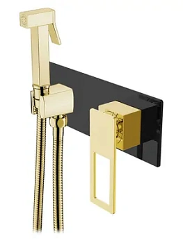 Смеситель Boheme 147-BG встраиваемый, с гигиеническим душем, однозахватный, черный+золото