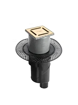 Трап душевой BERGES Norma 100х100, золот. гл., верт. выпуск S-сифон D50/105мм Н30/80мм, 092058