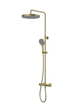 Душевая система IDDIS DUNMGSTi06 настенная с изливом, термостат, верх./руч. душ, золото мат