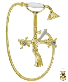 Смеситель для ванны Nicolazzi настенный двухзахватный с душем, золотая латунь 1401GB70