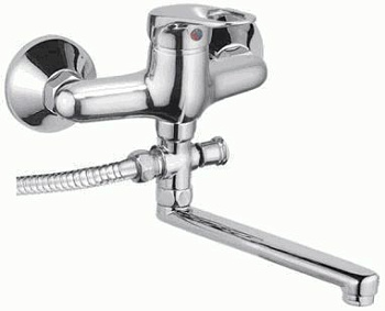 Смеситель Ledeme Н37 настенный, для ванны и душа, поворотный излив, с душевой лейкой, хром L2137