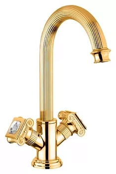 Смеситель CEZARES -LS2-03/24-Sw для раковины, с донным клапаном,золото 24 карат/ручки Swarovski