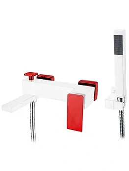 Смеситель Boheme 143-WR.2 для ванны/душа, настенный, однозахв, с ручным душем, белый+красный