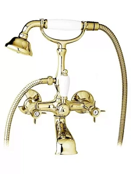 Смеситель CEZARES -VD-03/24-Bi для ванны, двухзахватный, ручной душ, золото/ручка белая