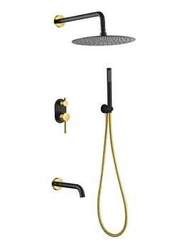 Душевая система Boheme 464-2-BG встраиваемая,верхний/ручной душ, с изливом, черный+золото