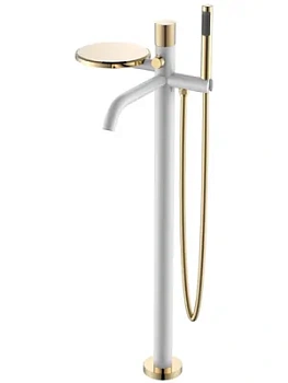 Смеситель Boheme 129-WG.2 для ванны/душа, напольный, однозахв, с ручным душем, белый+золото