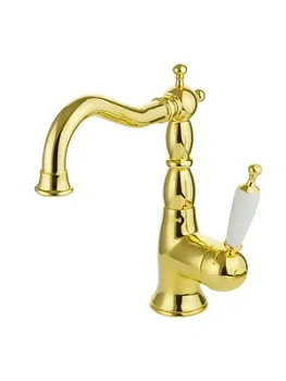 Смеситель для раковины Migliore однозахватный, ручка белая, золото 19172 (ML.OXF-6313.BI.DO)