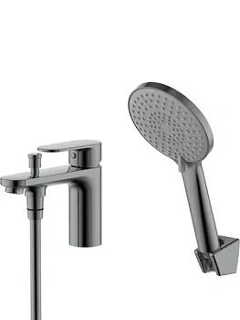 Смеситель Aquatek AQ1844BG на борт ванны, однозахватный, на 1 отв., с ручным душем, сталь оруж