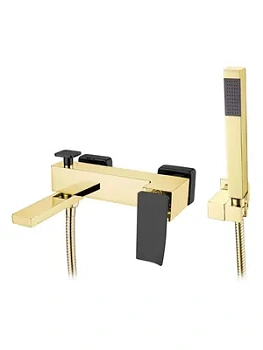 Смеситель Boheme 143-GB.2 для ванны/душа, настенный, однозахв, с ручным душем, золото+черный