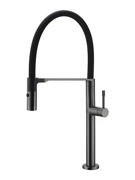 Смеситель Boheme 114-GM для кухни, на 1 отверстие, однозахватный, гибкий излив, графит
