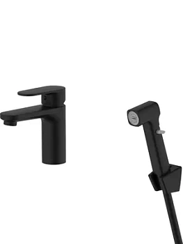 Смеситель для раковины Aquatek AQ1812MB с гиг. душем, однозахватный, излив 87мм, черный матовый