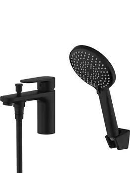 Смеситель Aquatek AQ1844MB на борт ванны, однозахватный, на 1 отв., с ручным душем, черный мат