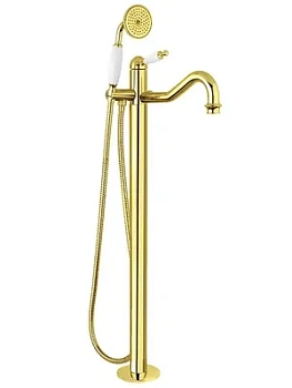 Смеситель для ванны/душа Migliore напольный h91 см, ручка белая, золото ML.OXF-6360.BI.DO