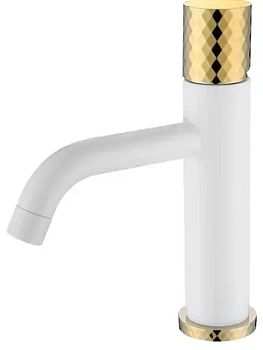 Смеситель Boheme 121-WG для раковины, на 1 отверстие, однозахват, ручка diamond, белый+золото