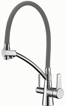 Смеситель для кухни Lemark LM3071C-Gray гибкий излив, канал для питьевой воды, серый/хром