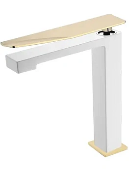 Смеситель Boheme 142-WG.2 для раковины, на 1 отверстие, однозахватный, белый+золото