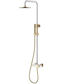 Душевая система Boheme 128-WG.2 настенная, с изливом, верхний/ручной душ, белый+золото