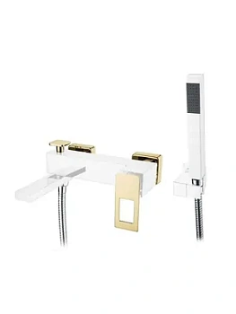 Смеситель Boheme 143-WG.2 для ванны/душа, настенный, однозахв, с ручным душем, белый+золото