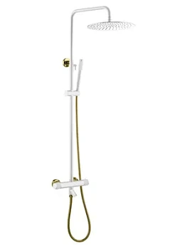 Душевая система Boheme 468-T-WG, настенная, верхний/ручной душ, с термостатом, белый+золото