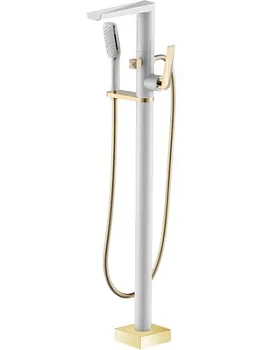 Смеситель Boheme 389-W для ванны/душа,напольный, однозахватный, с ручным душем, белый+золото