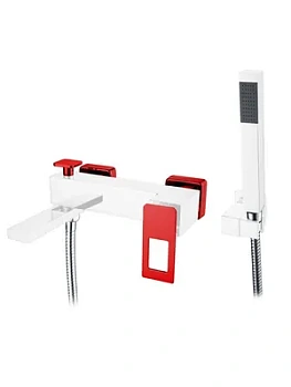 Смеситель Boheme 143-CRR для ванны/душа, настенный, однозахв, с ручным душем, хром+красный