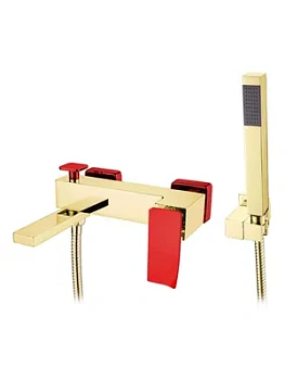 Смеситель Boheme 143-GR.2 для ванны/душа, настенный, однозахв, с ручным душем, золото+красный