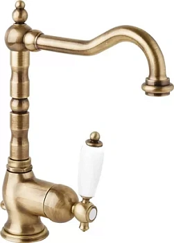 Смеситель CEZARES LSM2-02-Bi для умывальника, однорычажный, донный клапан, бронза/ручка белая