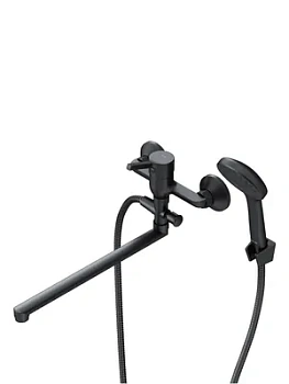 Смеситель AM.PM S для ванны/душа, настенный, длинный излив, с душевым набором черный F85B90122