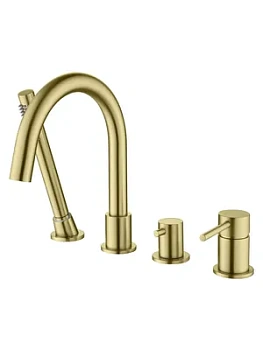 Смеситель Aquatek AQ1348BG на борт ванны, однозахватный, на 4 отв., с руч. душем, зол. шлиф