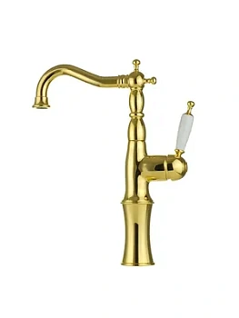 Смеситель для раковины Migliore высокий, ручка белая, золото 19174 (ML.OXF-6317.BI.DO)