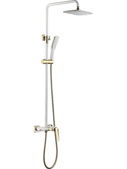 Душевая система Boheme 388-W настенная, однозахватная, верхний/ручной душ, белый+золото