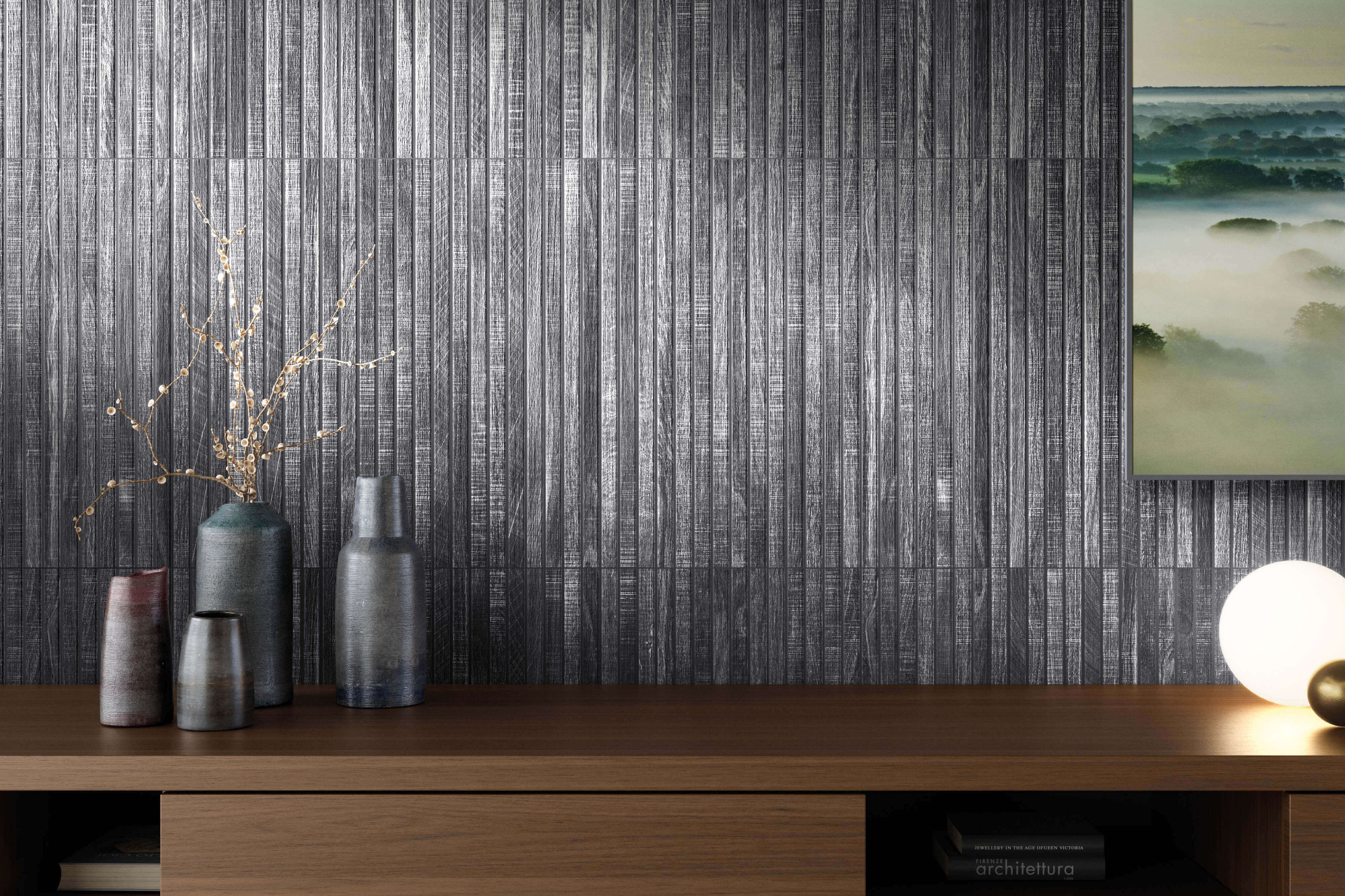 фон Ibero Artwood Ribbon Black MATT 120x60 матовая
