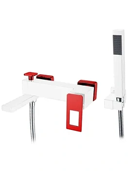 Смеситель Boheme 143-WR для ванны/душа, настенный, однозахв, с ручным душем, белый+красный