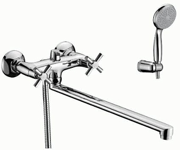 Смеситель для ванны/душа Lemark LM2212C двухзахватный, длинный излив, душевой комплект, хром