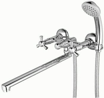 Смеситель для ванны/душа Lemark LM7451C двухзахватный, длинный излив, душевой комплект, хром