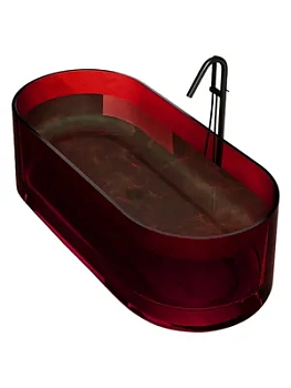 Прозрачная ванна Abber (1700х750) отдельностоящая, донный клапан, красная AT9708Rubin