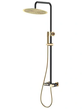 Душевая система Boheme 128-BG настенная, с изливом, верхний/ручной душ, черный+золото