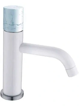 Смеситель Boheme 121-W-MR-W для раковины,на 1 отверстие,однозахв,ручка diamond,белый+мрамор