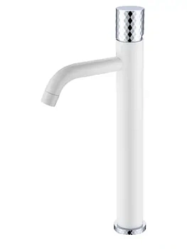 Смеситель Boheme 122-WCR для раковины, на 1 отверстие, однозахв, ручка diamond, белый+хром