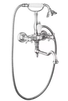 Смеситель CEZARES -VDF-01-Bi для ванны, двухзахватный, ручной душ, хром/ручки белые