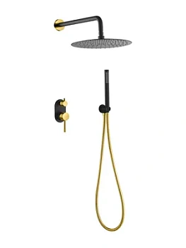 Душевая система Boheme 464-BG встраиваемая, однозахватная, верхний/ручной душ, чёрный+золото