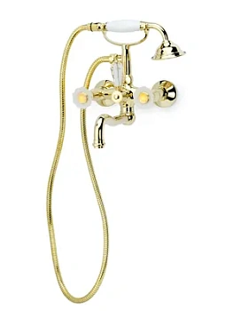Смеситель Boheme Camelia для ванны/душа, настенный, двухзахв, лейка 1 режим, золото 293-Camelia