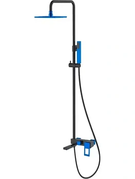 Душевой комплект Boheme 148-BUW настенный, однозахватный, верхний/ручной душ, черный+синий