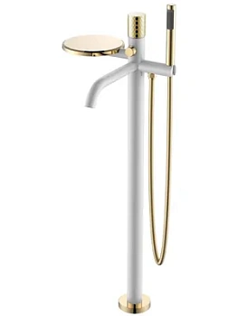 Смеситель Boheme 129-WG для ванны/душа, напольный, с ручным душем, ручка:diamond, белый+золото